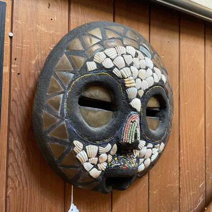 Round Carved Mask with Shells & Beads/Ghana