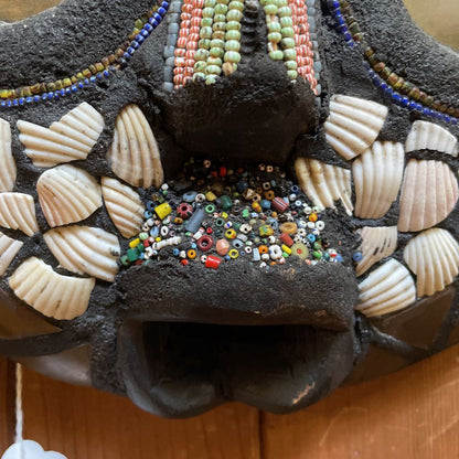 Round Carved Mask with Shells & Beads/Ghana