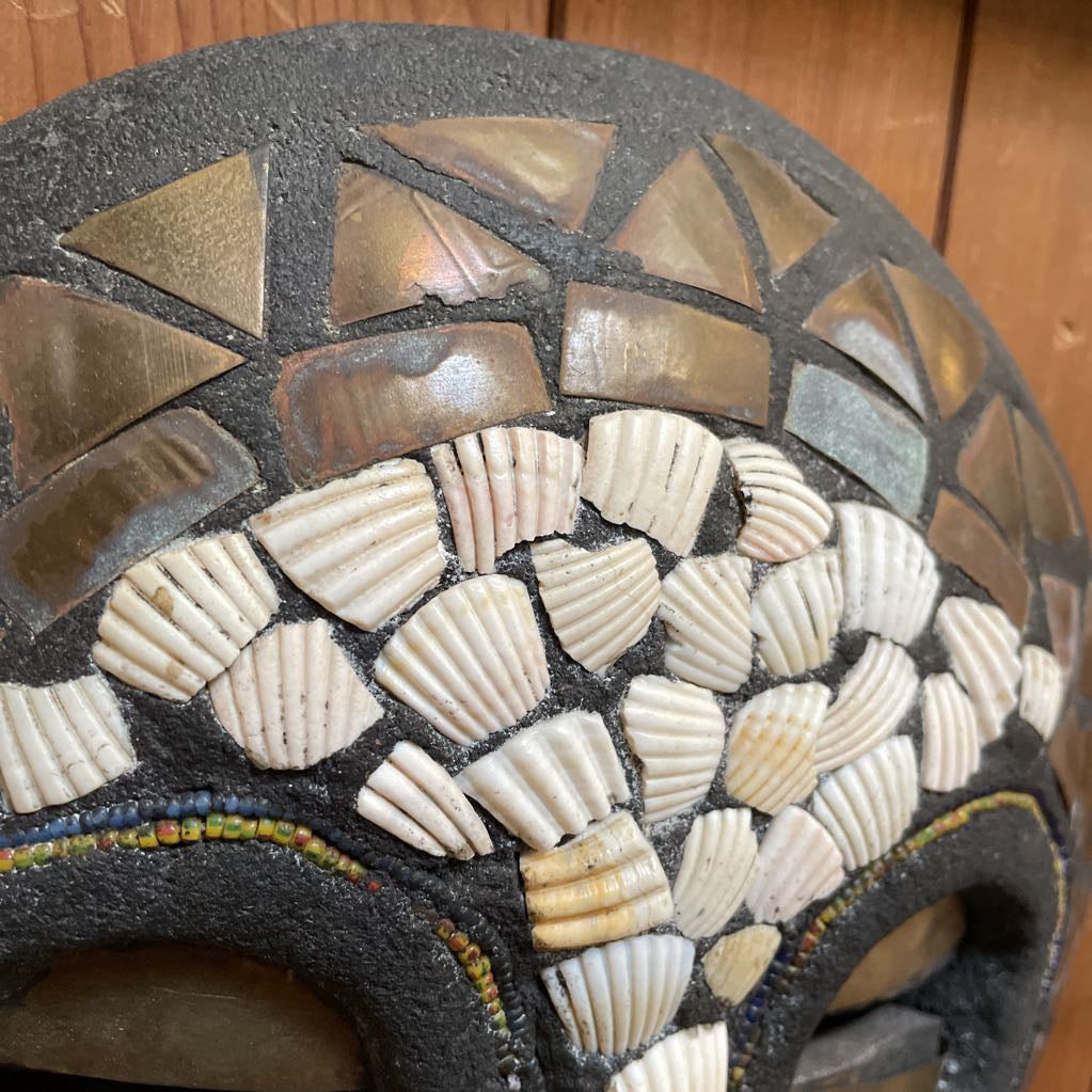 Round Carved Mask with Shells & Beads/Ghana