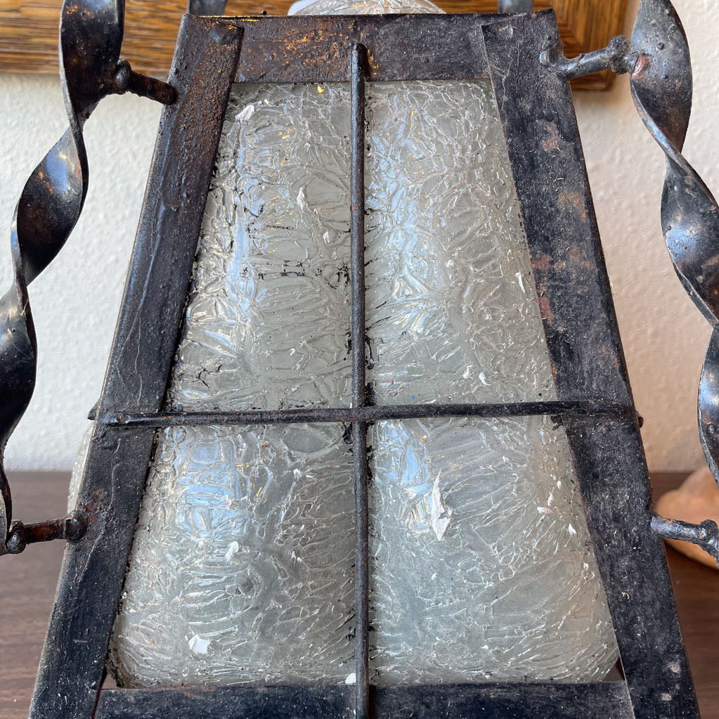 Wrought Iron with Textured Glass Carriage House Light UNIQUE FINDS