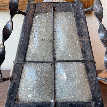 Wrought Iron with Textured Glass Carriage House Light UNIQUE FINDS