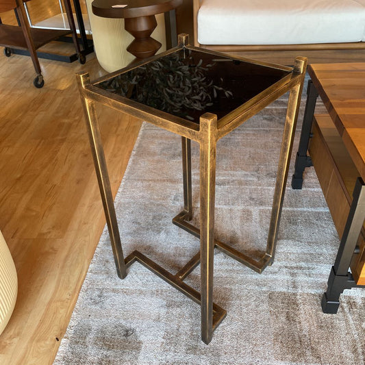Metal Geometric Frame Black Glass End Table C SIDE TABLES