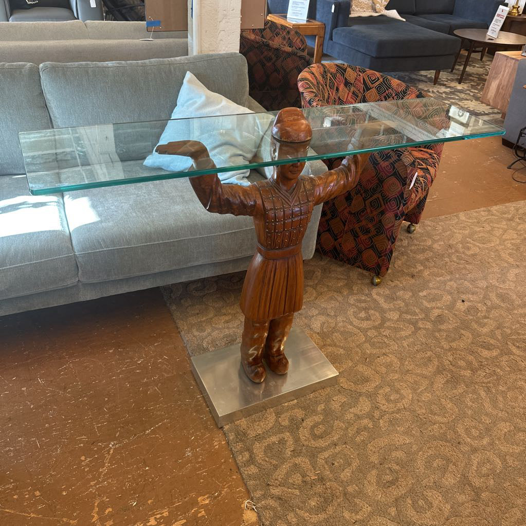 Wood and Glass "Terracotta Soldier" Entry Table