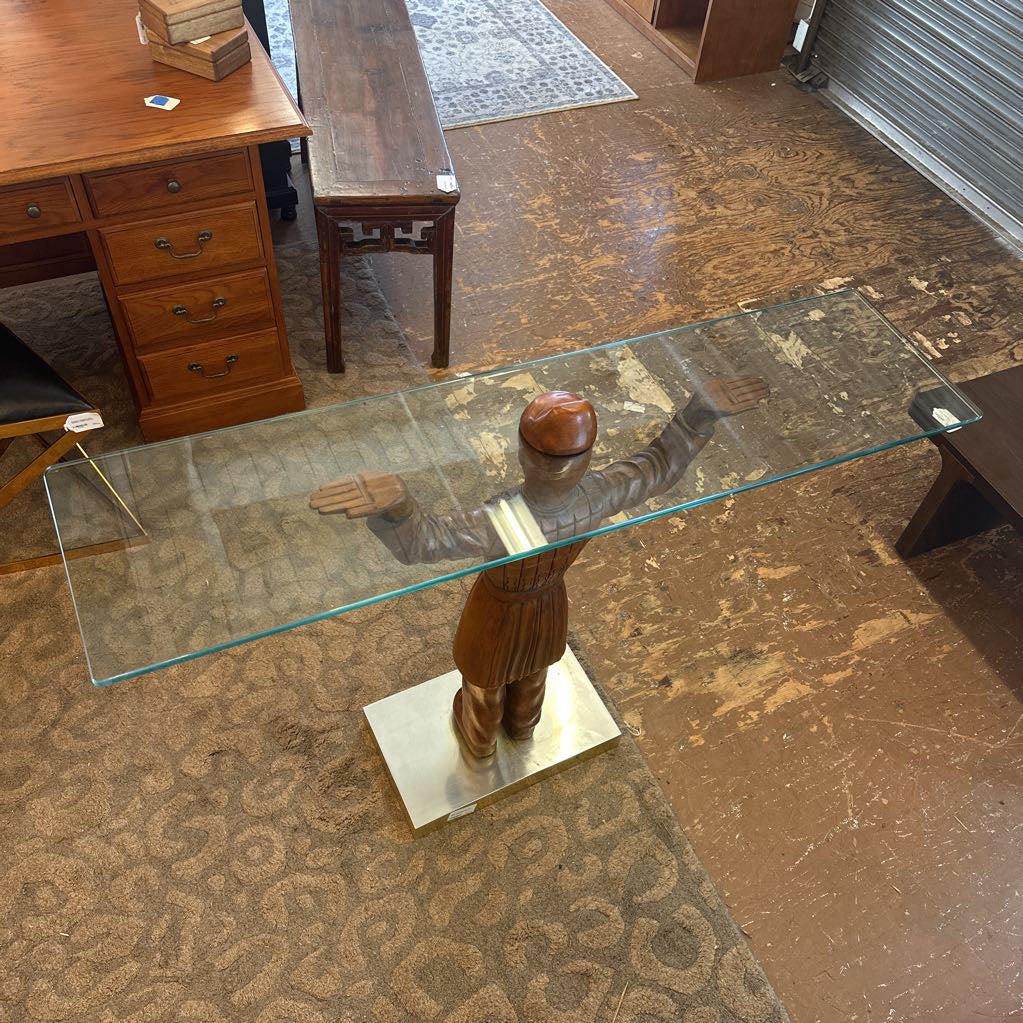 Wood and Glass "Terracotta Soldier" Entry Table