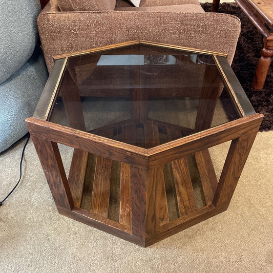 Mersman MC Smoke Glass Wooden Hexagon Side Table C SIDE TABLES