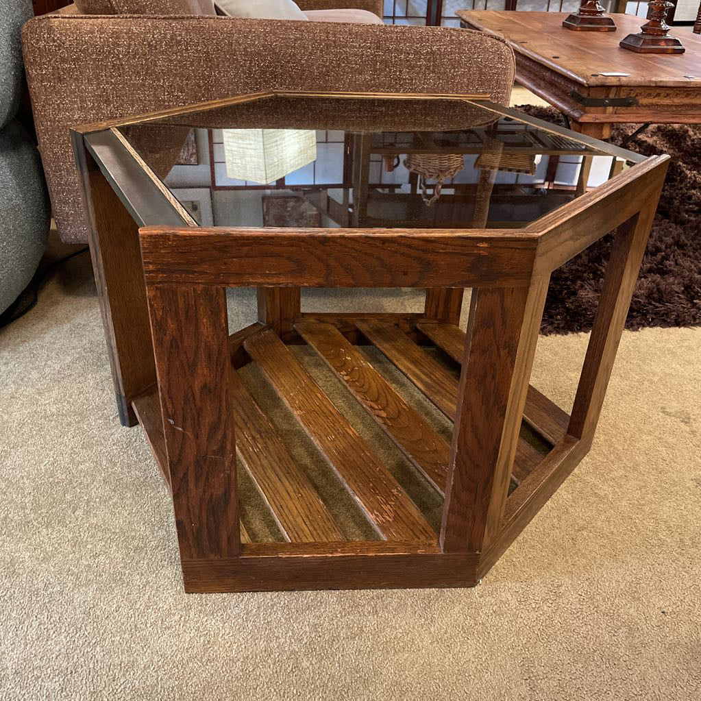Mersman MC Smoke Glass Wooden Hexagon Side Table C SIDE TABLES