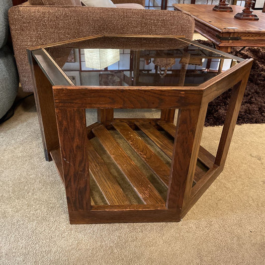 Mersman MC Smoke Glass Wooden Hexagon Side Table C SIDE TABLES