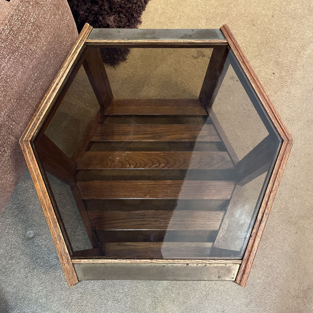 Mersman MC Smoke Glass Wooden Hexagon Side Table C SIDE TABLES