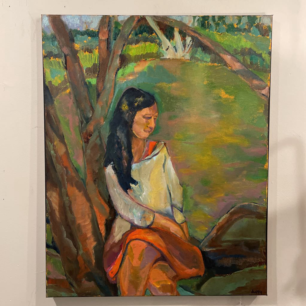 "My Friend Solitude" Painting of Woman in Tree Local Artist Linda-Jo Duffy