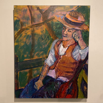 "Thoughts of You" Painting of Man in Hat Local Artist Linda-Jo Duffy