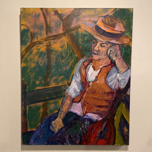 "Thoughts of You" Painting of Man in Hat Local Artist Linda-Jo Duffy ART