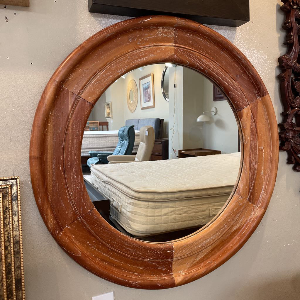 Reclaimed Wood Round Two Tone Wooden Frame Mirror C MIRRORS