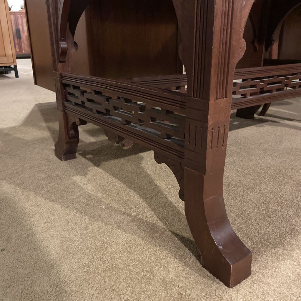 Carved Wooden Base Entry Table w/ Stone Top C SIDE TABLES