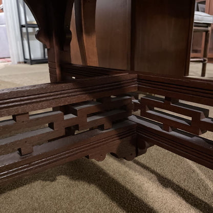 Carved Wooden Base Entry Table w/ Stone Top C SIDE TABLES