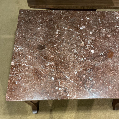 Carved Wooden Base Entry Table w/ Stone Top C SIDE TABLES