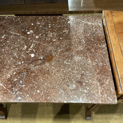 Carved Wooden Base Entry Table w/ Stone Top C SIDE TABLES