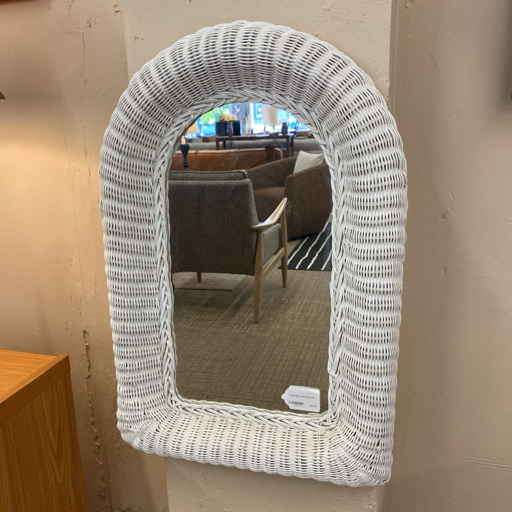 Arched White Wicker Mirror