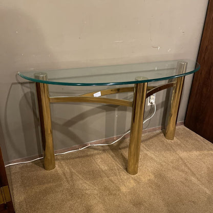 Brass & Glass Demilune Console Table C CONSOLE TABLES