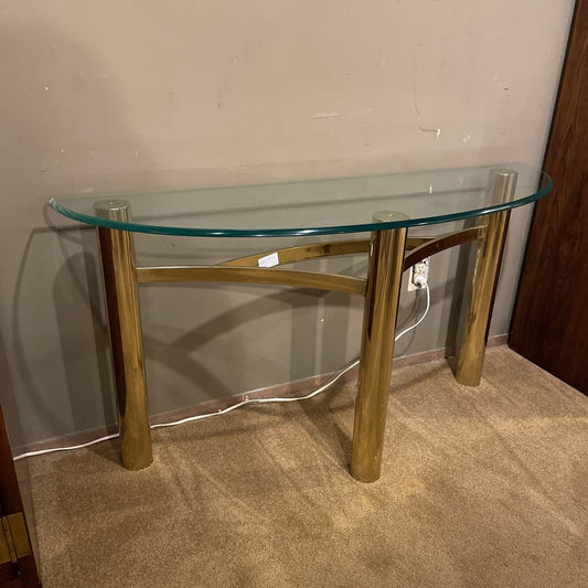 Brass & Glass Demilune Console Table C CONSOLE TABLES