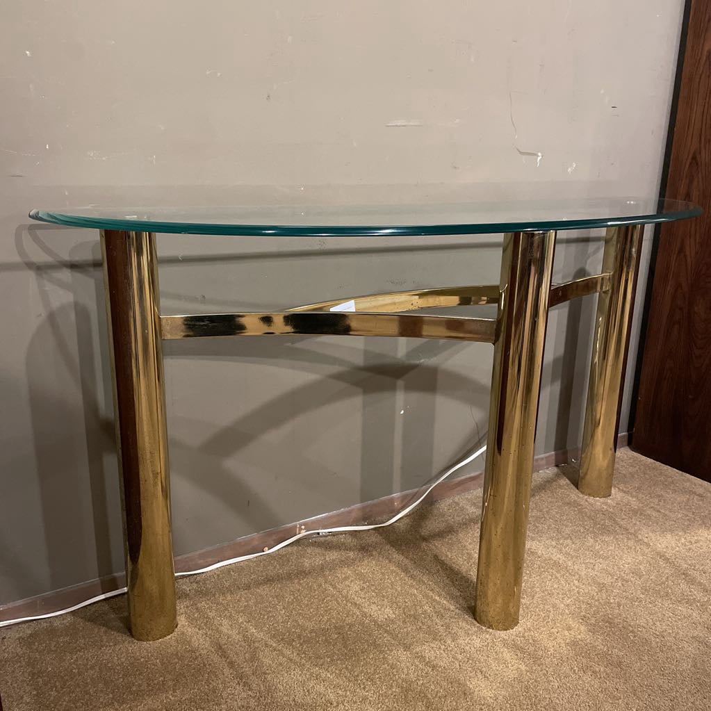 Brass & Glass Demilune Console Table C CONSOLE TABLES