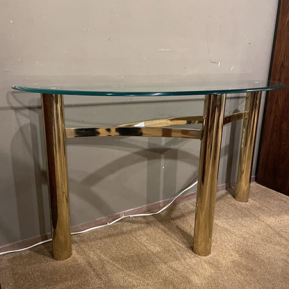 Brass & Glass Demilune Console Table C CONSOLE TABLES