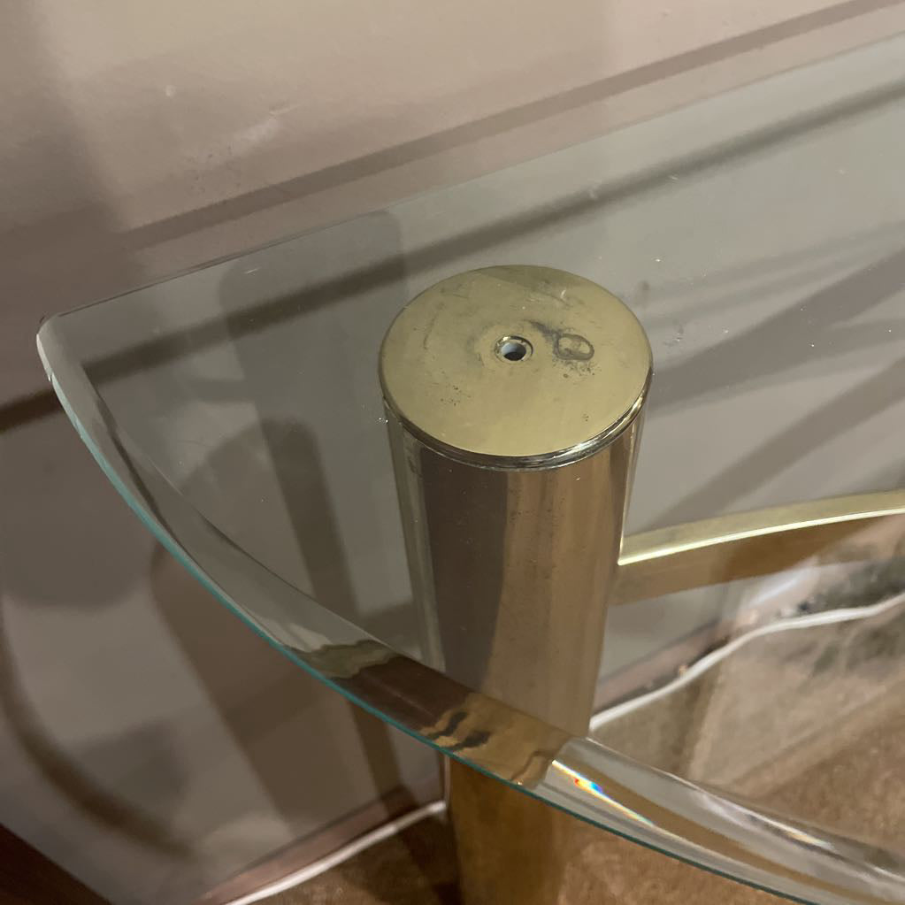 Brass & Glass Demilune Console Table C CONSOLE TABLES