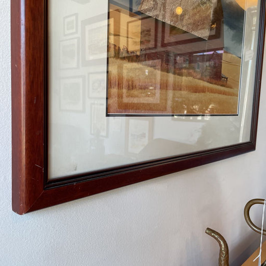 Large Framed Photo of Red Barn with Wheat Field