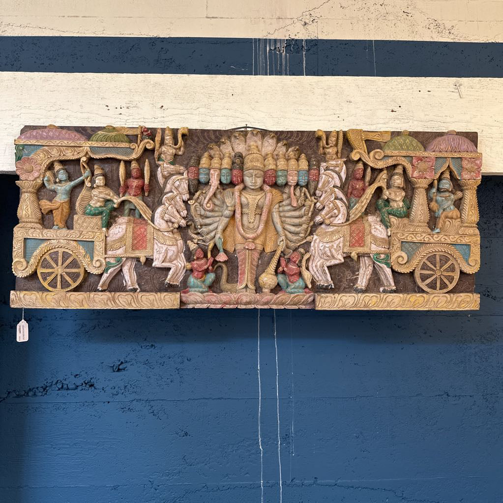 Large Hand Carved Relief Of The Mahabharata Geetopadesha UNIQUE FINDS