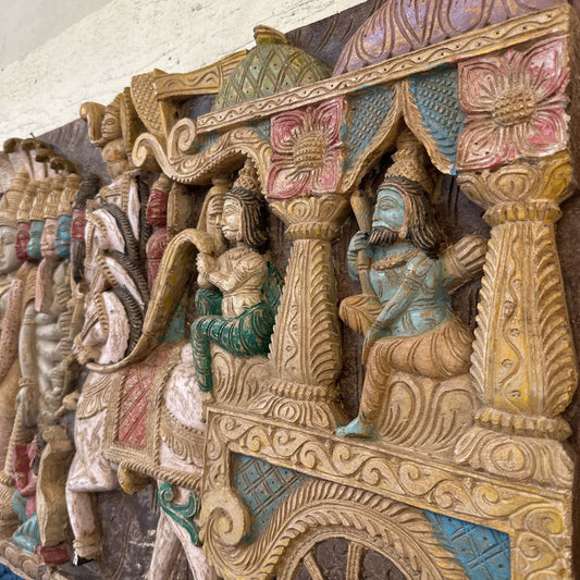 Large Hand Carved Relief Of The Mahabharata Geetopadesha UNIQUE FINDS