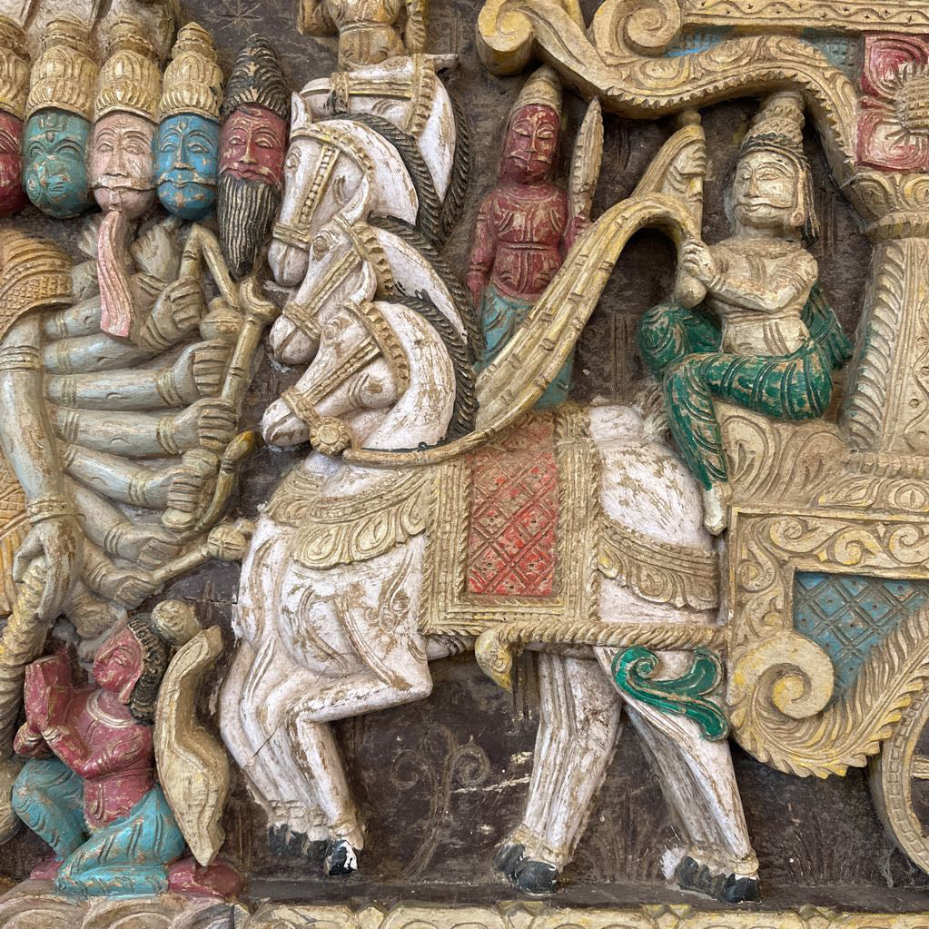 Large Hand Carved Relief Of The Mahabharata Geetopadesha UNIQUE FINDS
