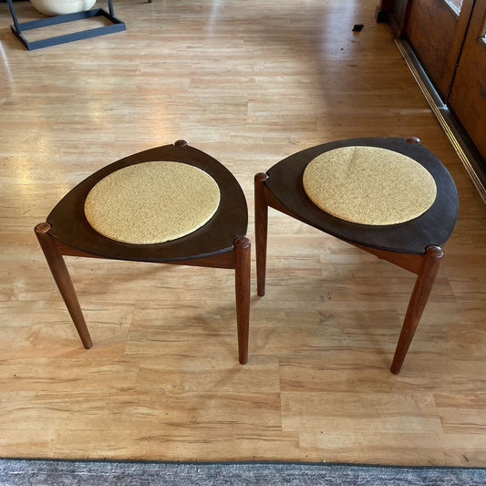 Triangular Nesting Table/Stool with Round Textured Cloth Tops SET/2 UNIQUE FINDS