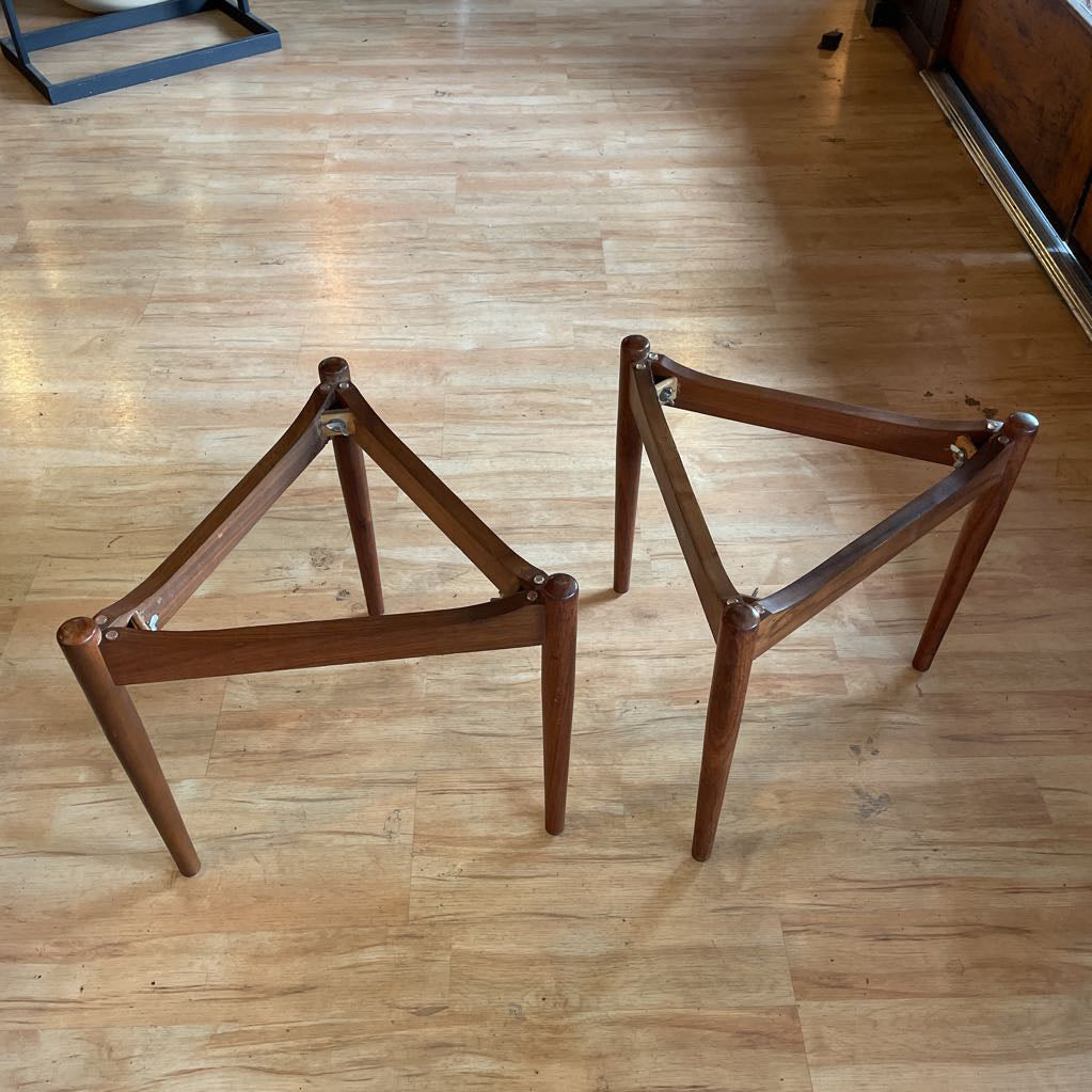 Triangular Nesting Table/Stool with Round Textured Cloth Tops SET/2 UNIQUE FINDS