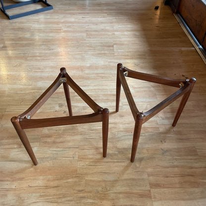 Triangular Nesting Table/Stool with Round Textured Cloth Tops SET/2 UNIQUE FINDS