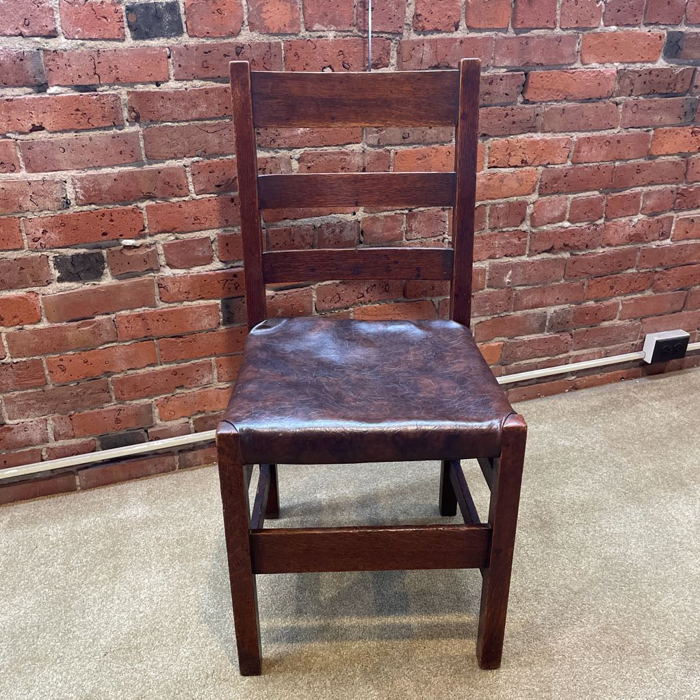 Ladder Back Vintage Leather Seat Chair C DINING CHAIRS