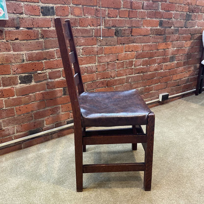 Ladder Back Vintage Leather Seat Chair C DINING CHAIRS