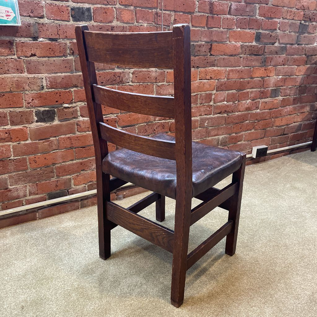 Ladder Back Vintage Leather Seat Chair C DINING CHAIRS