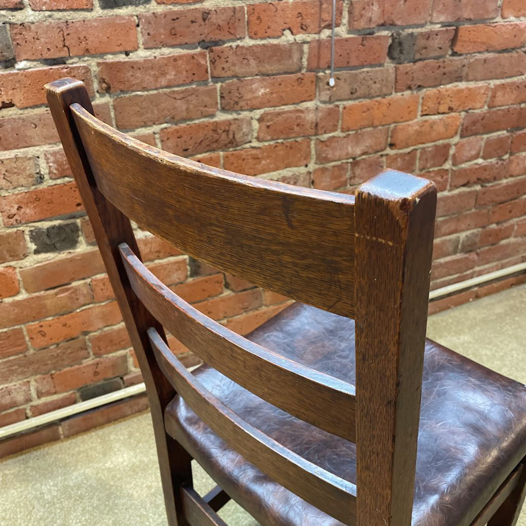 Ladder Back Vintage Leather Seat Chair C DINING CHAIRS