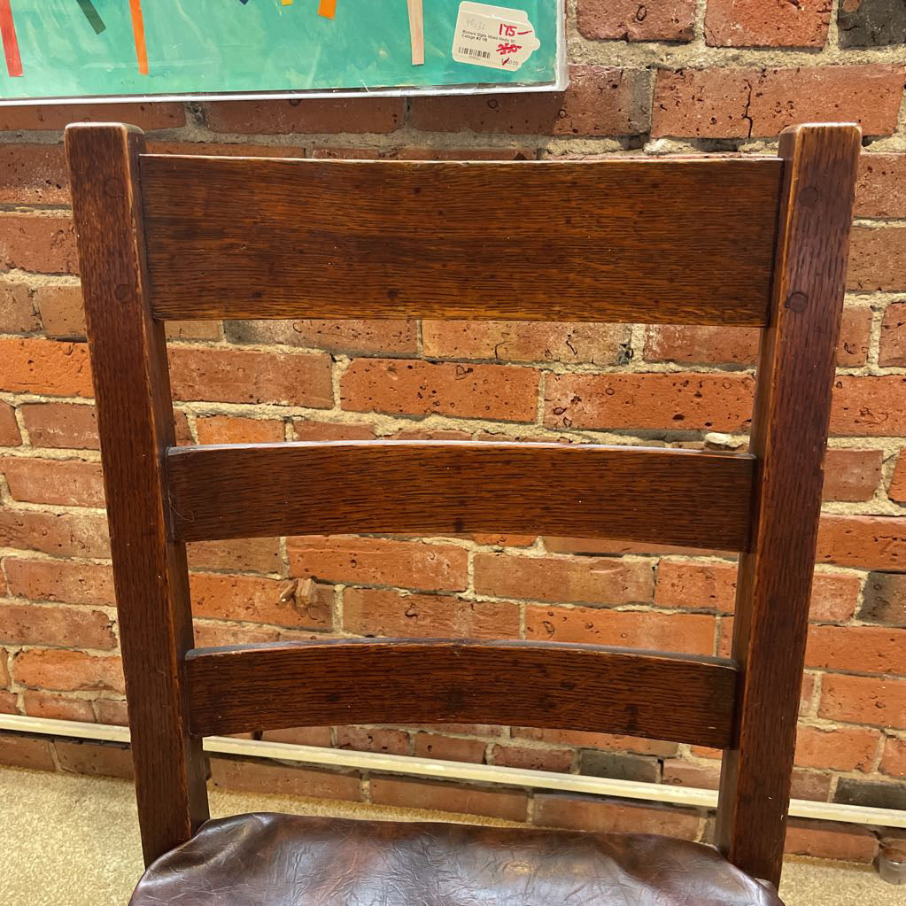Ladder Back Vintage Leather Seat Chair C DINING CHAIRS