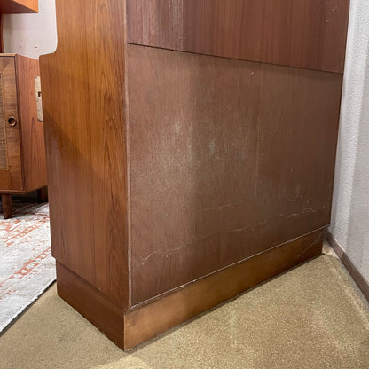 MCM Teak Wall Unit with Smoked Glass Doors & Drop Down Shelf AS IS C BOOKSHELVES
