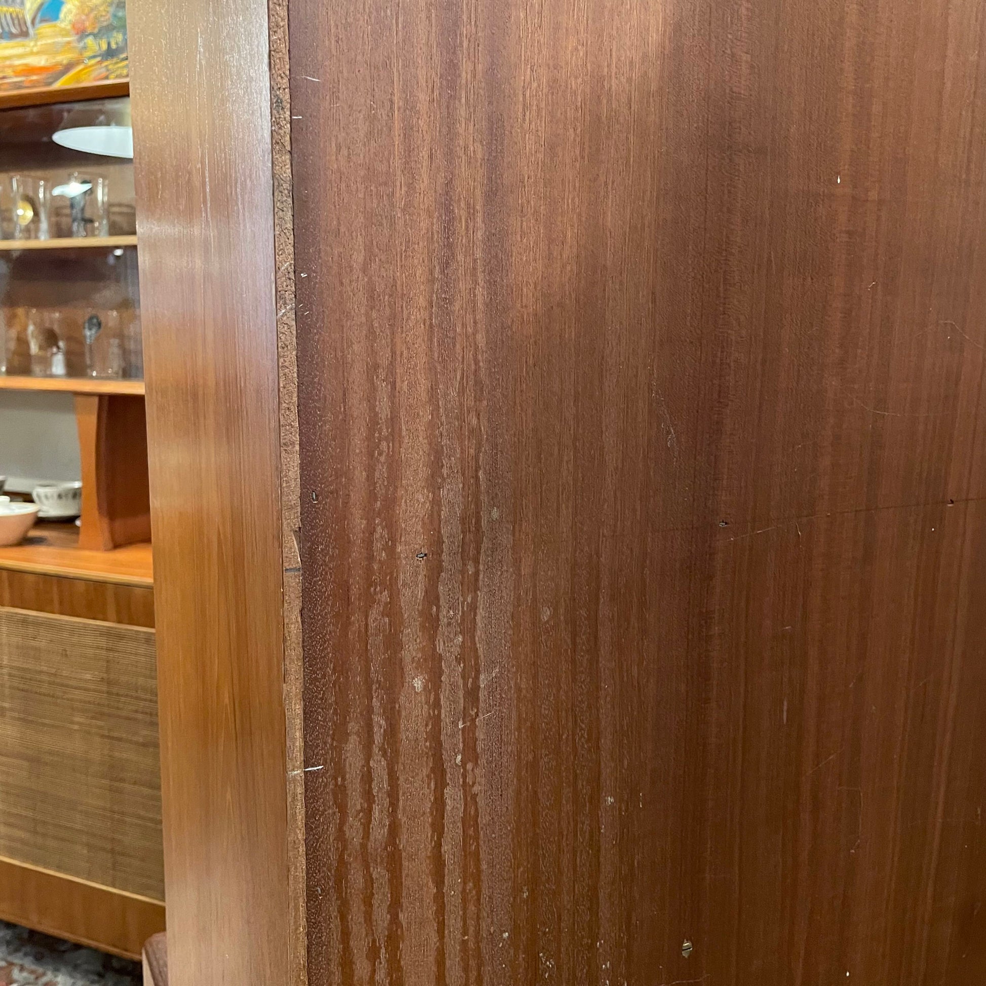 MCM Teak Wall Unit with Smoked Glass Doors & Drop Down Shelf AS IS C BOOKSHELVES