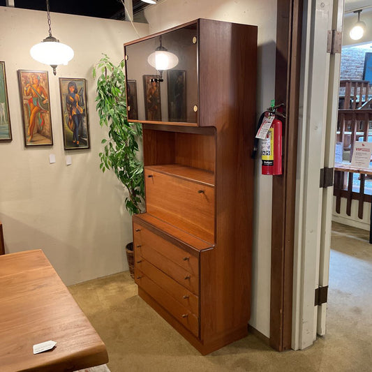 MCM Teak Wall Unit with Smoked Glass Doors & Drop Down Shelf AS IS C BOOKSHELVES