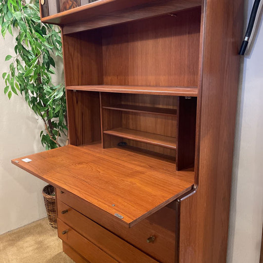 MCM Teak Wall Unit with Smoked Glass Doors & Drop Down Shelf AS IS C BOOKSHELVES