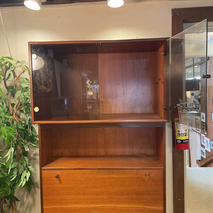 MCM Teak Wall Unit with Smoked Glass Doors & Drop Down Shelf AS IS C BOOKSHELVES