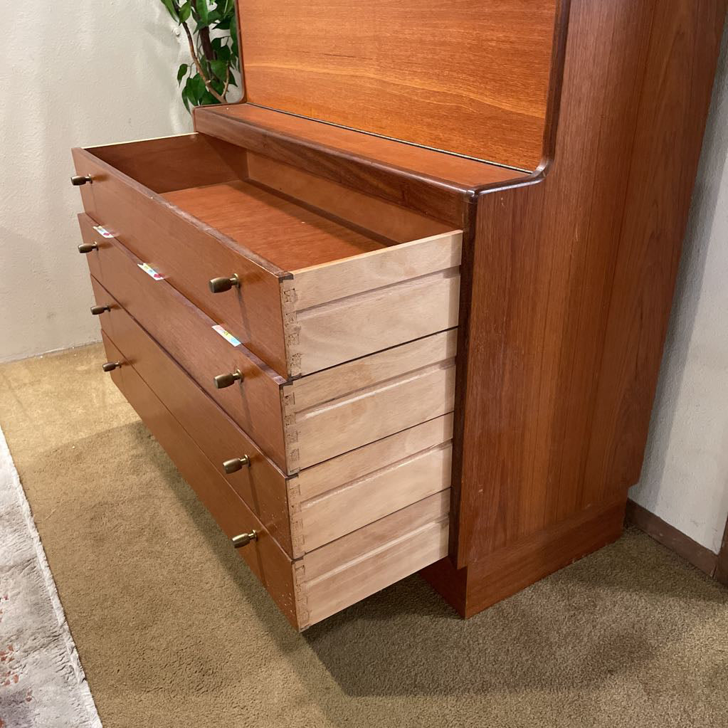 MCM Teak Wall Unit with Smoked Glass Doors & Drop Down Shelf AS IS C BOOKSHELVES