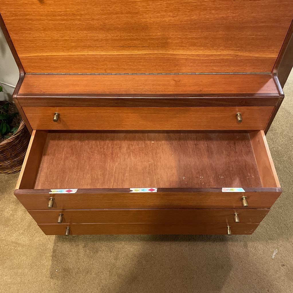 MCM Teak Wall Unit with Smoked Glass Doors & Drop Down Shelf AS IS C BOOKSHELVES