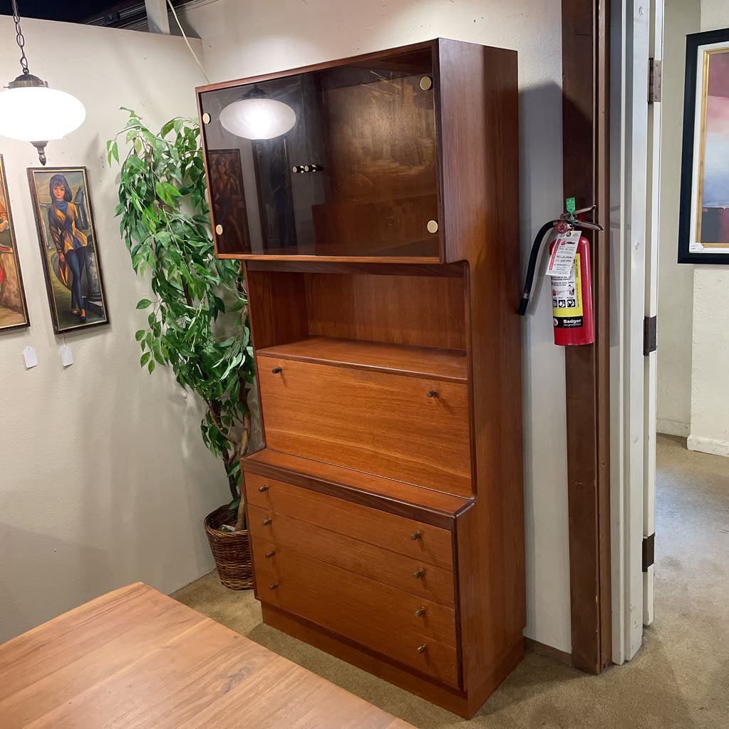 MCM Teak Wall Unit with Smoked Glass Doors & Drop Down Shelf AS IS C BOOKSHELVES
