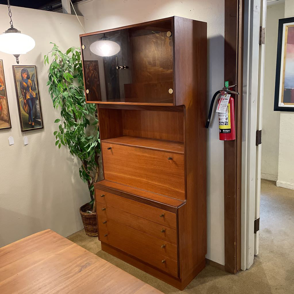 MCM Teak Wall Unit with Smoked Glass Doors & Drop Down Shelf AS IS C BOOKSHELVES