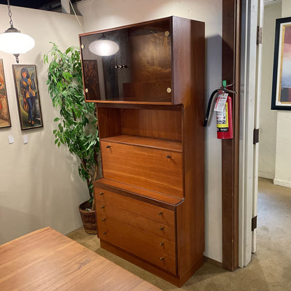 MCM Teak Wall Unit with Smoked Glass Doors & Drop Down Shelf AS IS C BOOKSHELVES