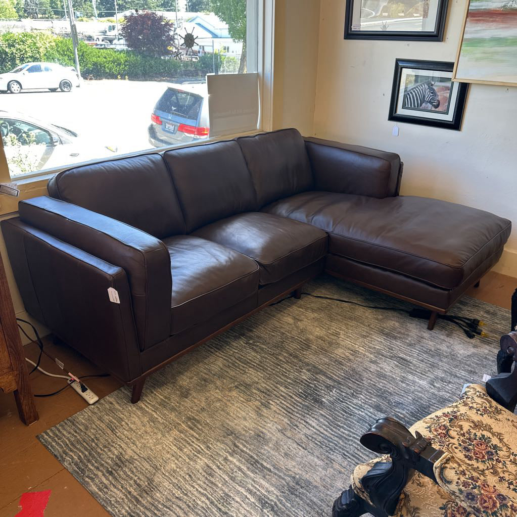 Karlstad Mocha Leather RAF Chaise Sectional