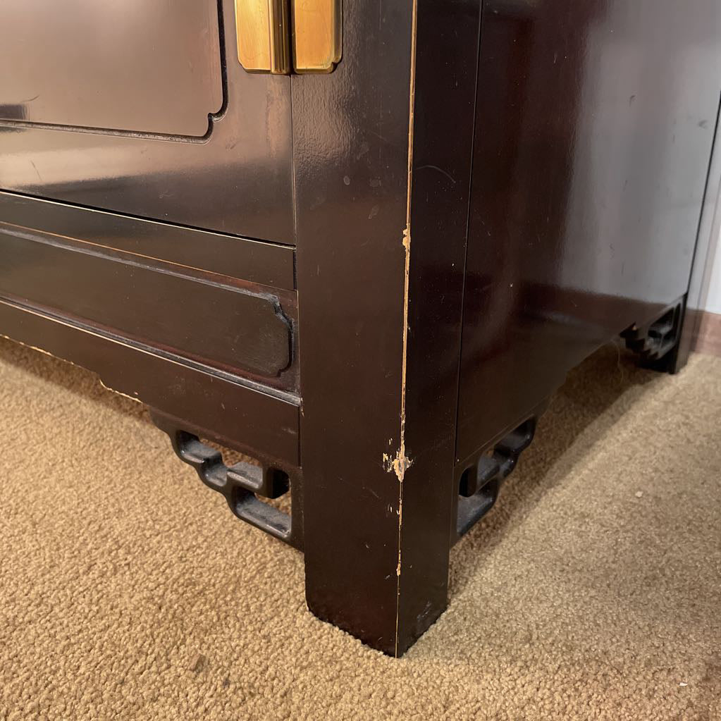 Dark Lacquered Wood w/ Gold Accent Two Door Cabinet C CABINETS